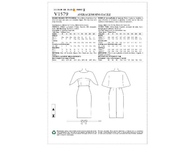 Patron Vogue 1579 robe de créateur, en français