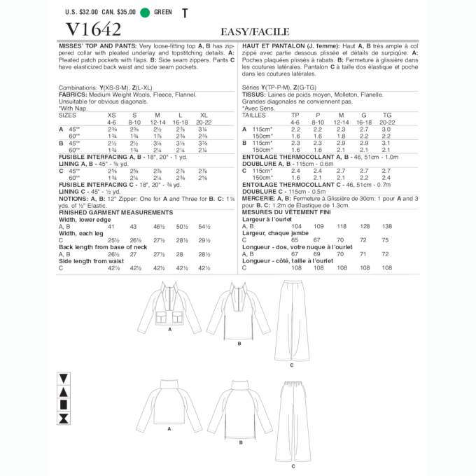 Pattern Vogue 1642 Gr. L-XXL combinatie, Dui/En/Fr