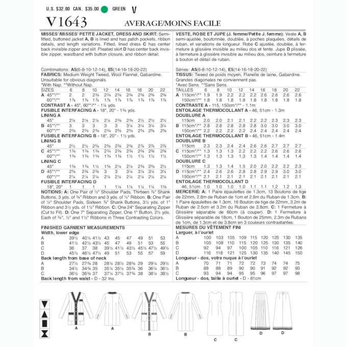 Pattern Vogue 1643 Gr. 40-48 combinatie, Dui/En/Fr