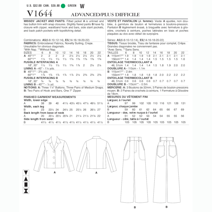 Pattern Vogue 1644 Gr. 32-40 Designer combinatie, Dui/En/Fr