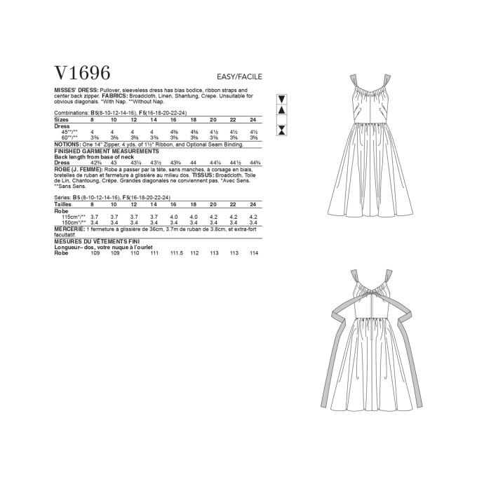 Patron Vogue 1696 robe, taille 34-42, en français