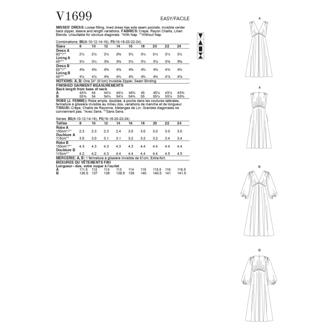Patron Vogue 1699 robe, taille 42-50, en français