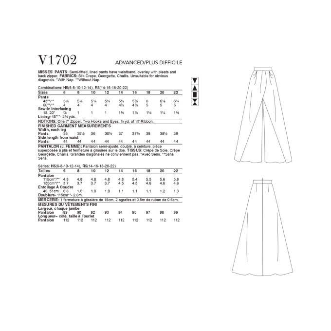Naaipatroon Vogue 1702 broek, maat 40-48, Dui/En/Fr