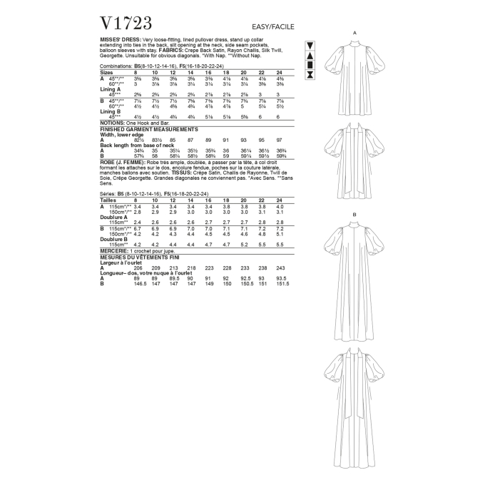 Patron Vogue 1723 robe, taille 34-42, en français