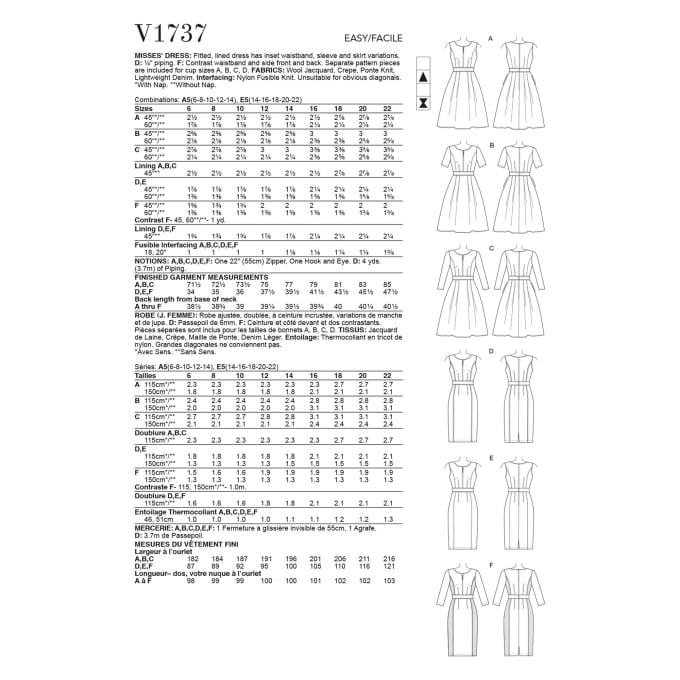 Patron Vogue 1737 robe femme, taille 40-48, en français