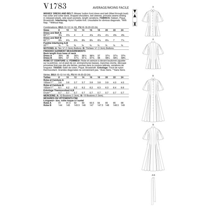 Naaipatroon Vogue 1783 jurk, maat 34-42, Dui/En/Fr