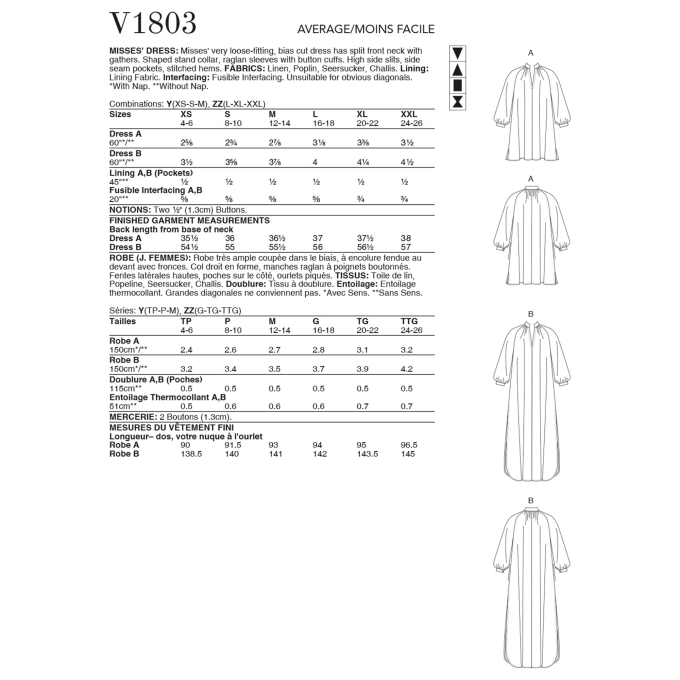 Naaipatroon Vogue 1803 jurk, maat 32-40, Dui/En/Fr
