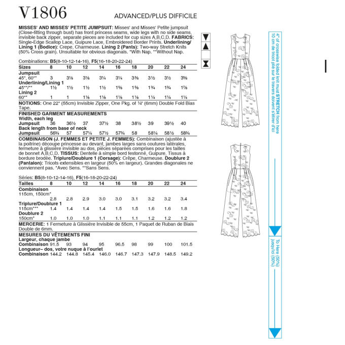 Naaipatroon Vogue 1806 Designer jumpsuit, maat 34-42, Dui/En/Fr