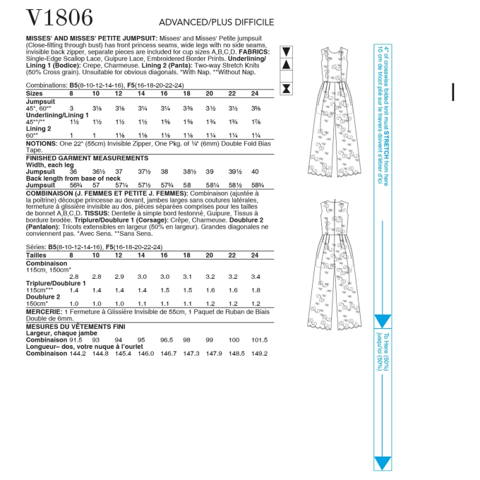 Naaipatroon Vogue 1806 Designer jumpsuit, maat 42-50, Dui/En/Fr
