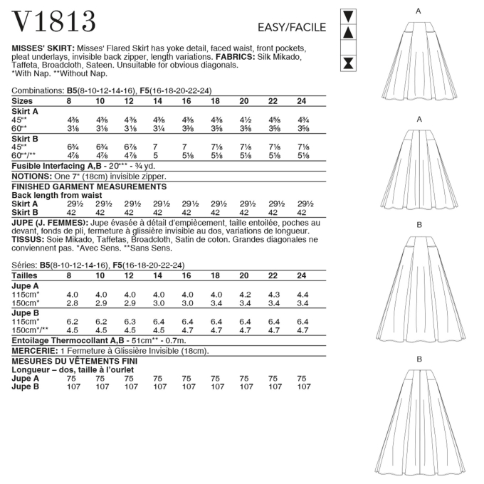 Patron Vogue 1813 jupe femme, taille 34-42, en français