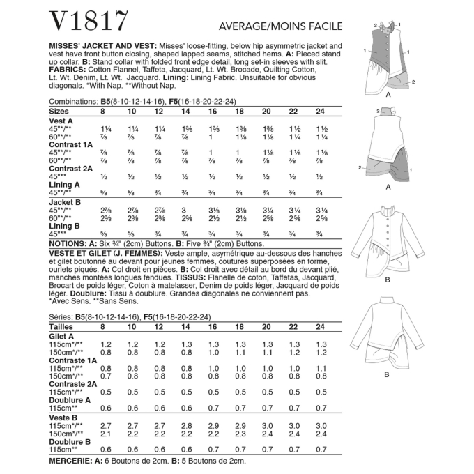 Naaipatroon Vogue 1817 Designer jas, 34-42 Dui/En/Fr