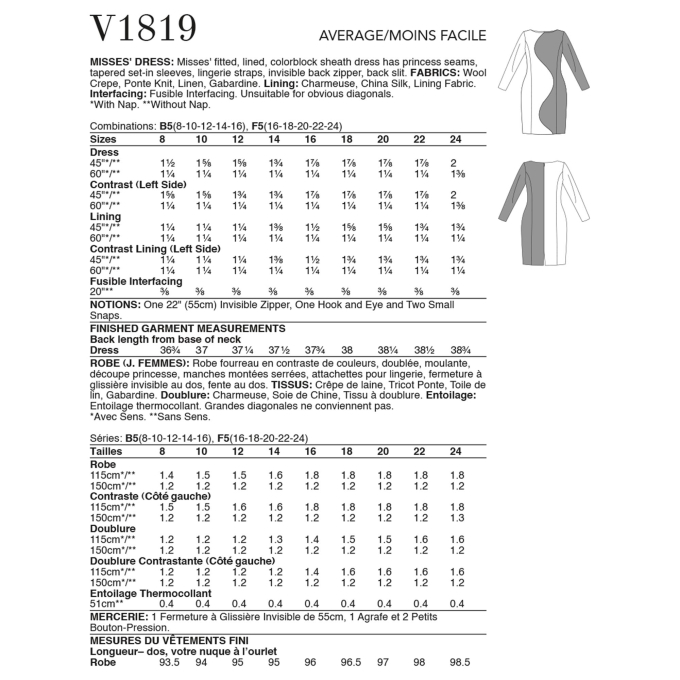 Patron Vogue 1819 robe de styliste femme, taille 42-50, en français