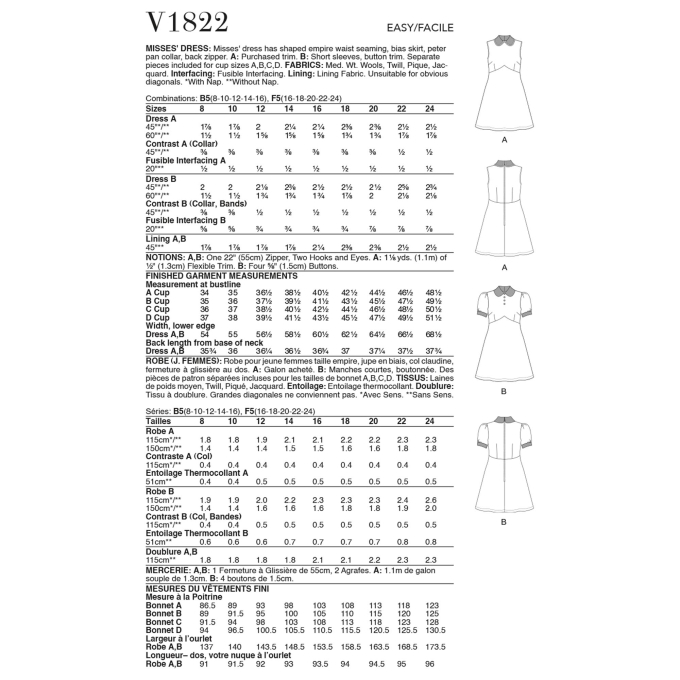 Naaipatroon Vogue 1822 Dress maat 34-42, Dui/En/Fr