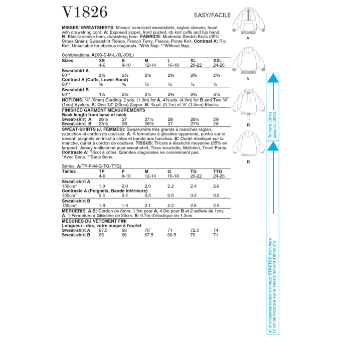 Naaipatroon Vogue 1826 pullover mt. 32-48 Dui/En/Fr