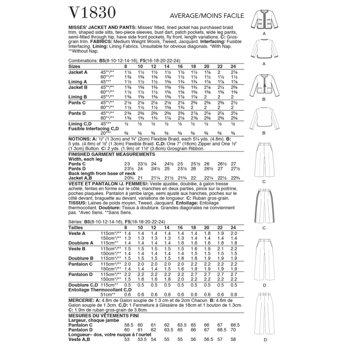Naaipatroon Vogue 1830 combination, maat 42-50 Dui/En/Fr