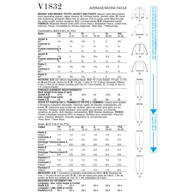 Naaipatroon Vogue 1832 combinatie, maat 32-48 Dui/En/Fr