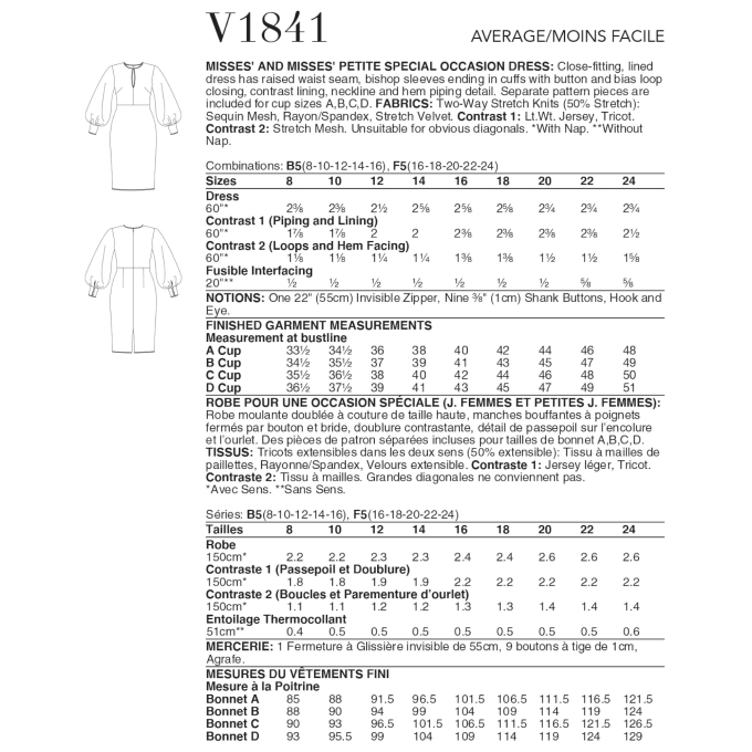 Naaipatroon Vogue 1841 designer jurk, maat 34-42 Dui/En/Fr