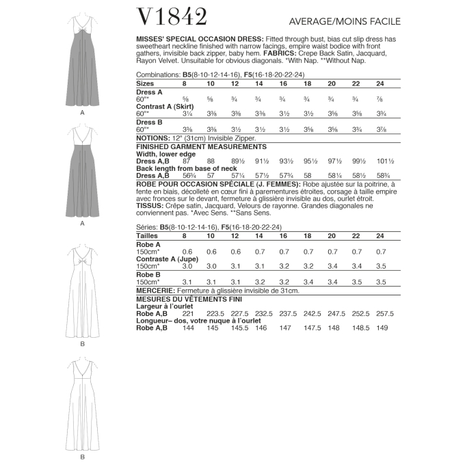 Naaipatroon Vogue 1842 jurk, maat 34-42 Dui/En/Fr