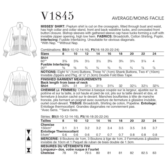 Naaipatroon Vogue 1845 Gr. 42-50 designer blouse, Dui/En/Fr