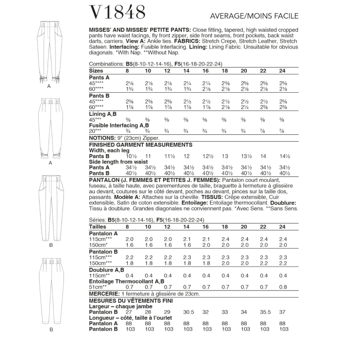 Naaipatroon Vogue 1848 broek, maat 34-42, Dui/En/Fr