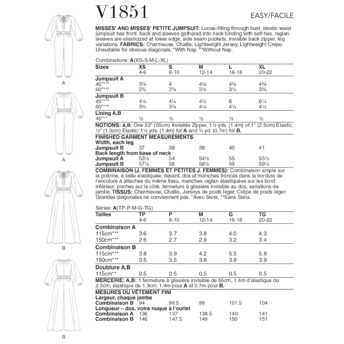 Naaipatroon Vogue 1851 jumpsuit, maat 34-42, Dui/En/Fr