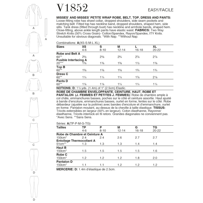 Naaipatroon Vogue 1852 combinatie, maat 34-42 Dui/En/Fr