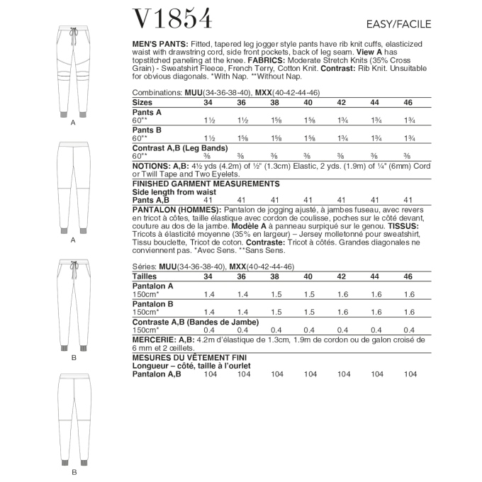 Naaipatroon Vogue 1853 broek Gr. 50-56, Dui/En/Fr