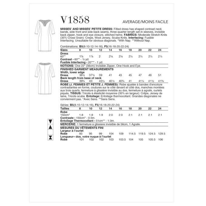 Naaipatroon Vogue 1858 designer jurk, maat 34-42, Dui/En/Fr