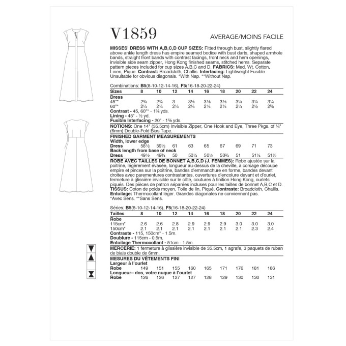 Naaipatroon Vogue 1859 designer jurk, maat 42-50, Dui/En/Fr