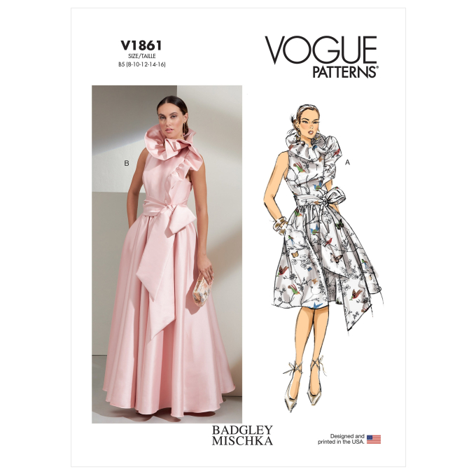 Patron Vogue 1861 robe de styliste femme, taille 34-42, en français