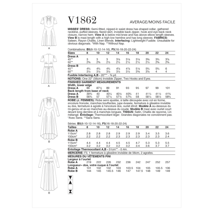 Naaipatroon Vogue 1862 jurk, maat 34-42, Dui/En/Fr