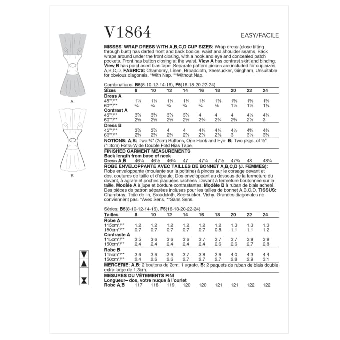 Patron Vogue 1864 robe vintage, taille 34-42, en français