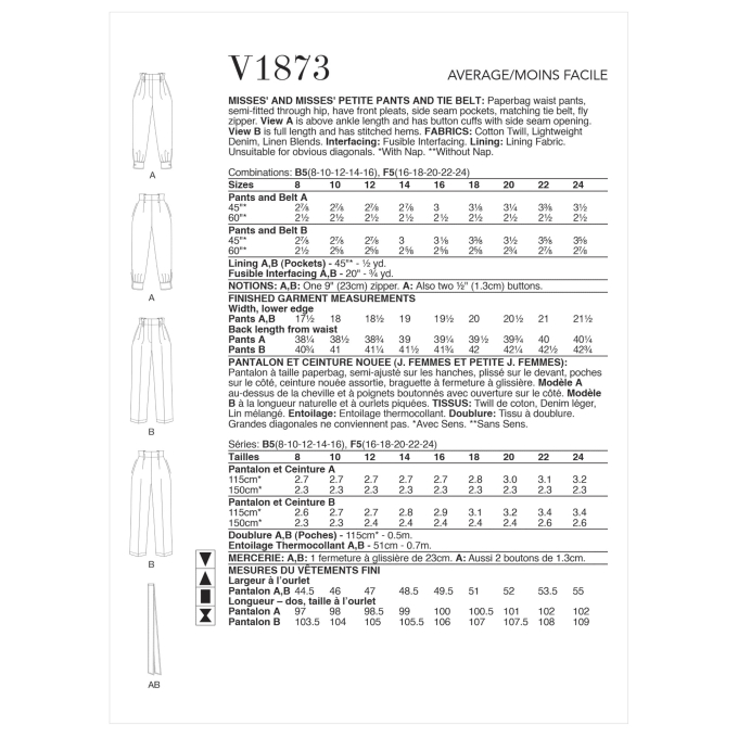 Naaipatroon Vogue 1873 broek, maat 42-50, Dui/En/Fr