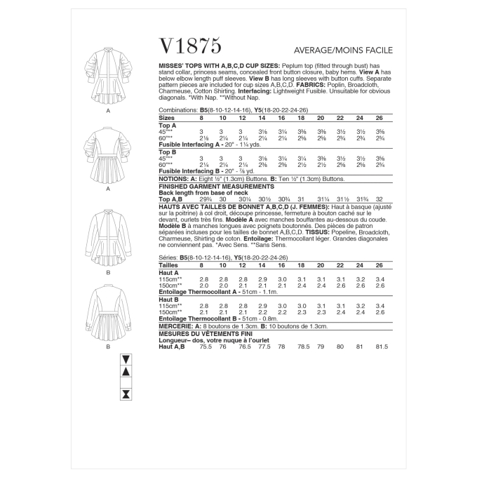 Naaipatroon Vogue 1875 Gr. 34-42 Blouse, Dui/En/Fr