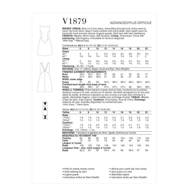 Naaipatroon Vogue 1879 designer jurk, maat 40-48 Dui/En/Fr