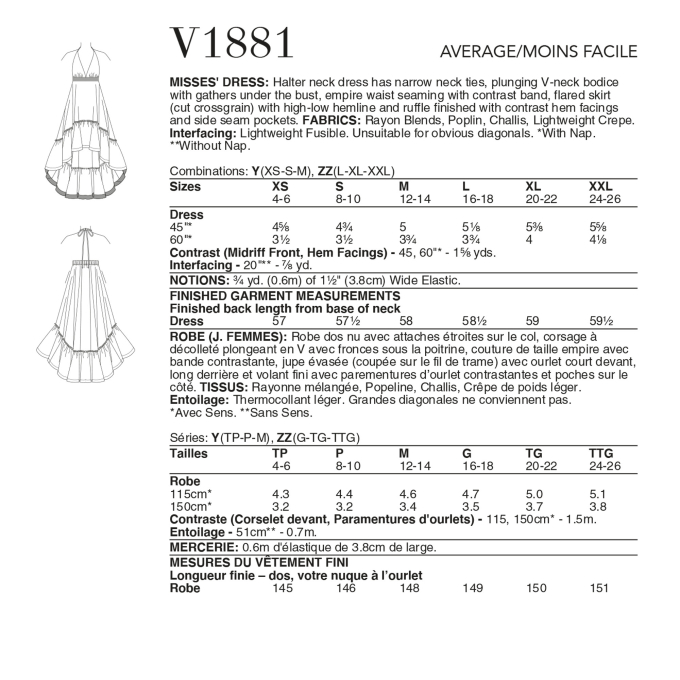Naaipatroon Vogue 1881 designer jurk, maat 42-50 Dui/En/Fr