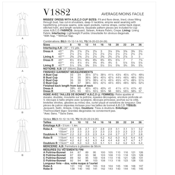 Naaipatroon Vogue 1882  jurk, maat 34-42 Dui/En/Fr