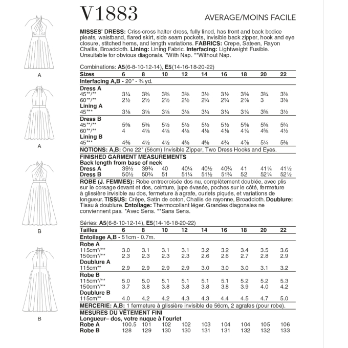 Naaipatroon Vogue 1883  jurk, maat 40-48 Dui/En/Fr