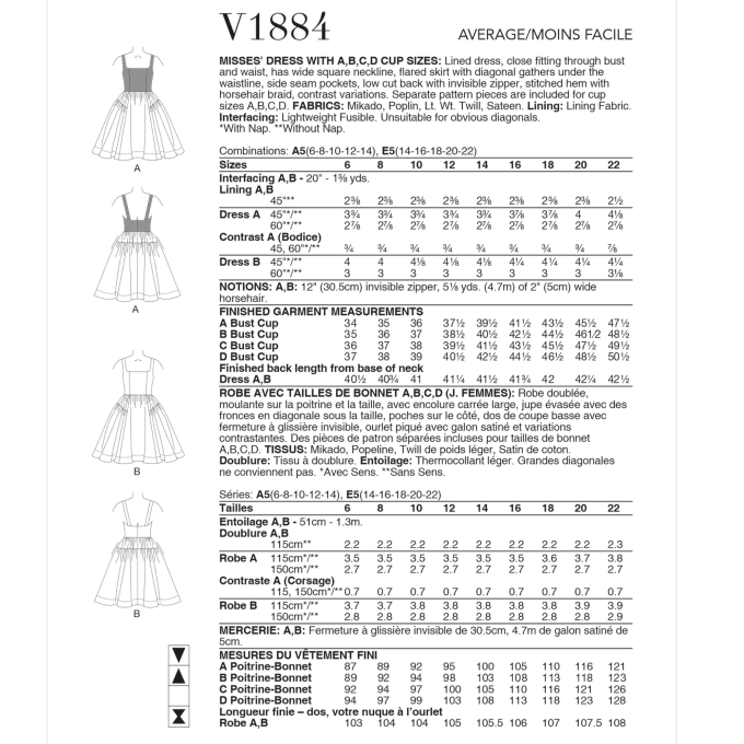 Naaipatroon Vogue 1884  jurk, maat 40-48 Dui/En/Fr