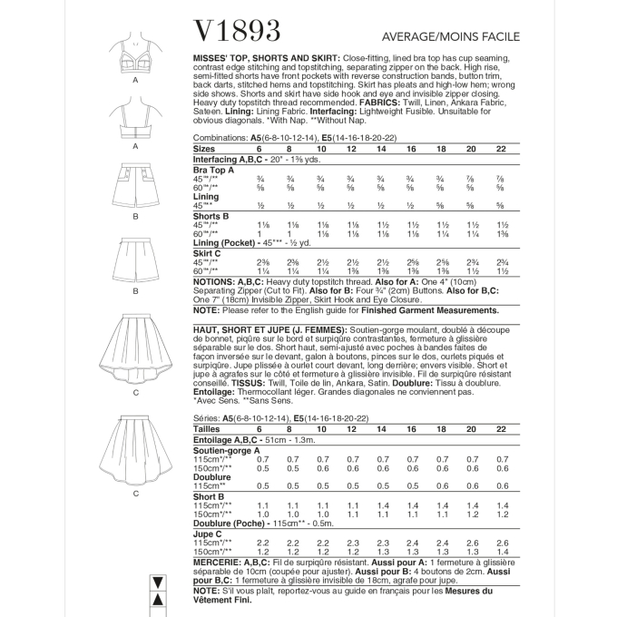 Naaipatroon Vogue 1893 combinatie, maat 32-40 Dui/En/Fr