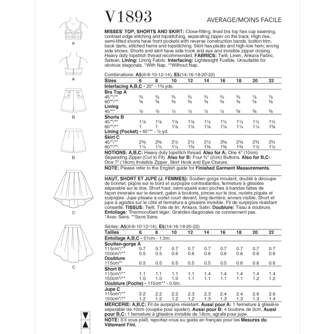 Naaipatroon Vogue 1893 combination, maat 40-48 Dui/En/Fr