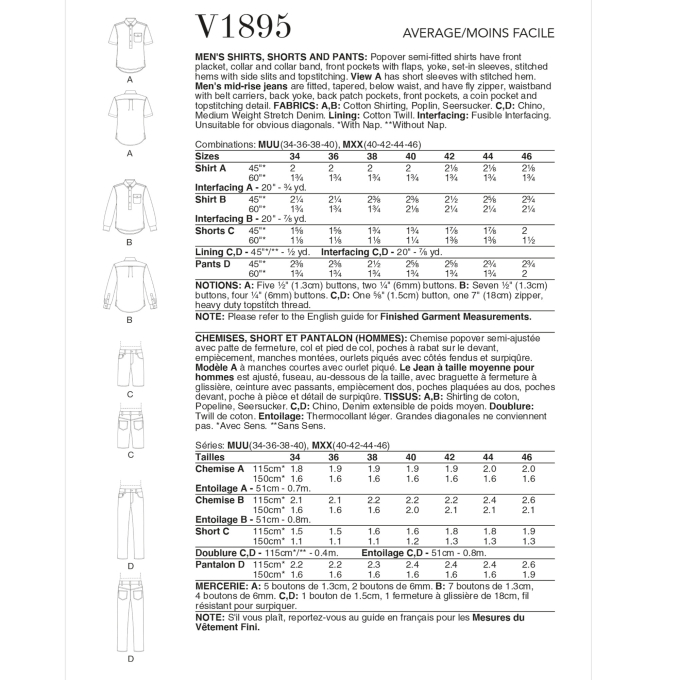 Naaipatroon Vogue 1895 heren combinatie, maat 50-56 Dui/En/Fr