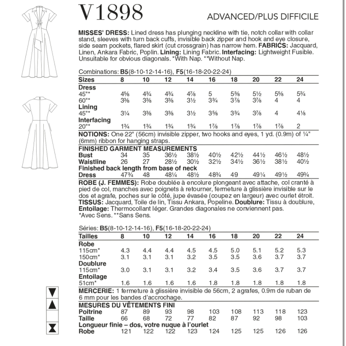 Naaipatroon Vogue 1898 designer jurk, maat 34-42 Dui/En/Fr
