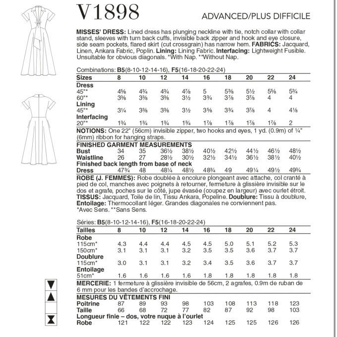 Naaipatroon Vogue 1898 designer jurk, maat 42-50 Dui/En/Fr