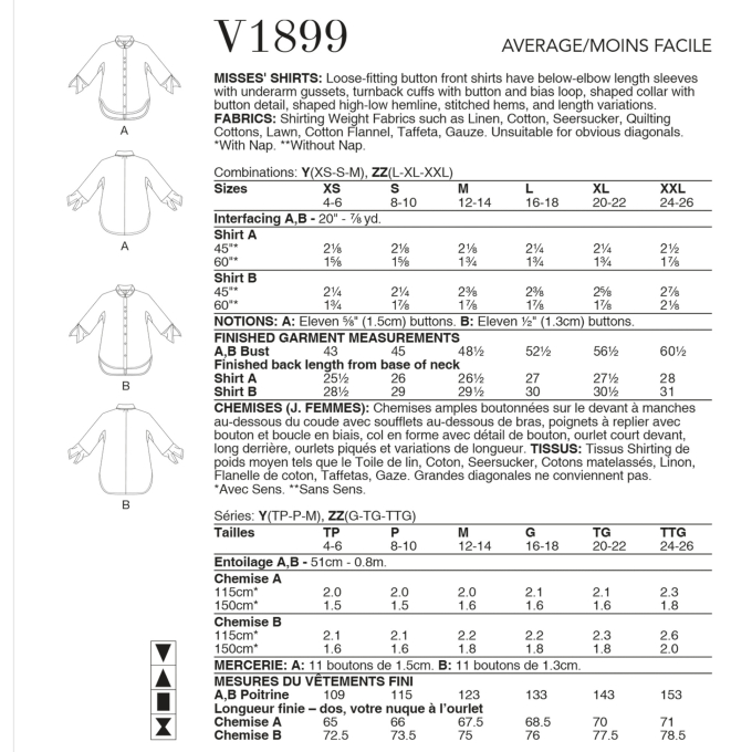 Naaipatroon Vogue 1899 designer blouse, maat 42-50 Dui/En/Fr