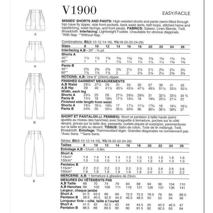 Naaipatroon Vogue 1900 broek, maat 44-52 Dui/En/Fr