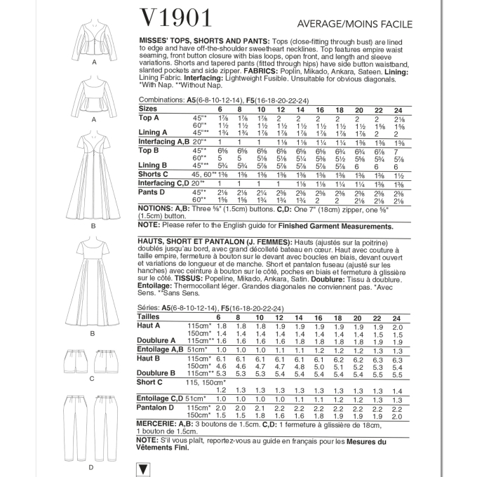 Naaipatroon Vogue 1901 combination, maat 32-40 Dui/En/Fr