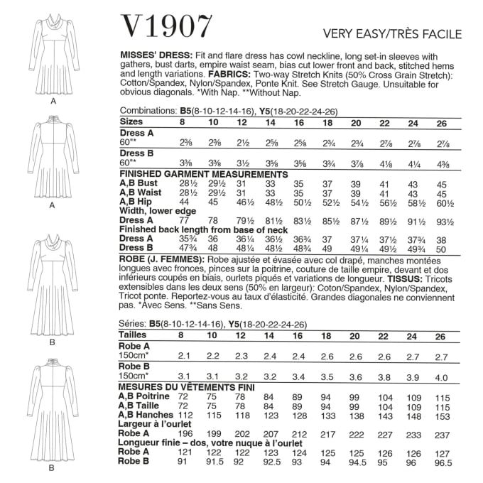 Patron Vogue 1907 robe, taille 34-42 en français