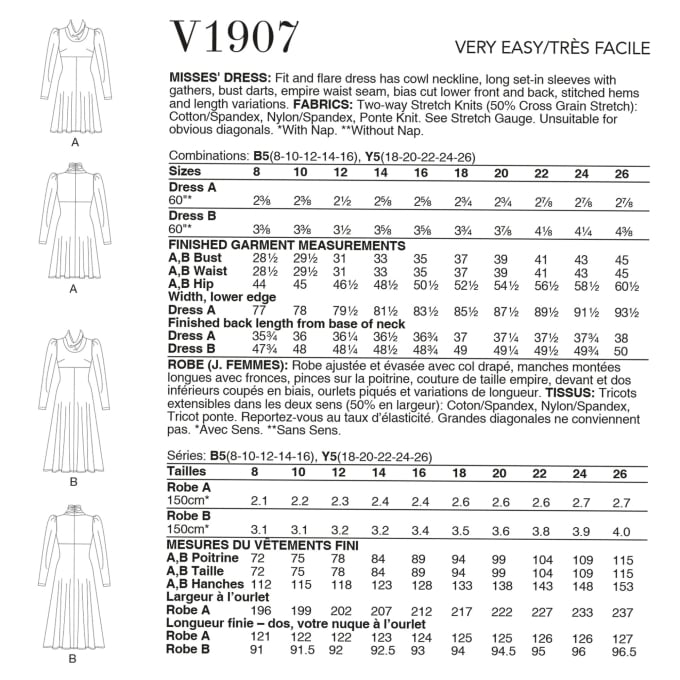 Patron Vogue 1907 robe, taille 44-52 en français