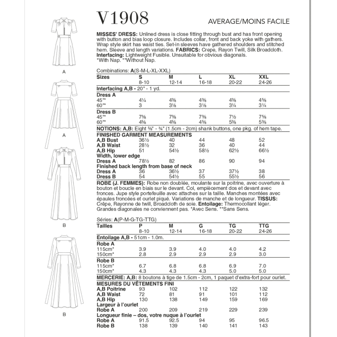Naaipatroon Vogue 1908  jurk, maat 34-50 Dui/En/Fr